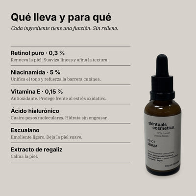 RSHOT SÉRUM – Sérum Facial de Noche con Retinol Puro 0,3 %, Niacinamida 5 % y Ácido Hialurónico 50 ml