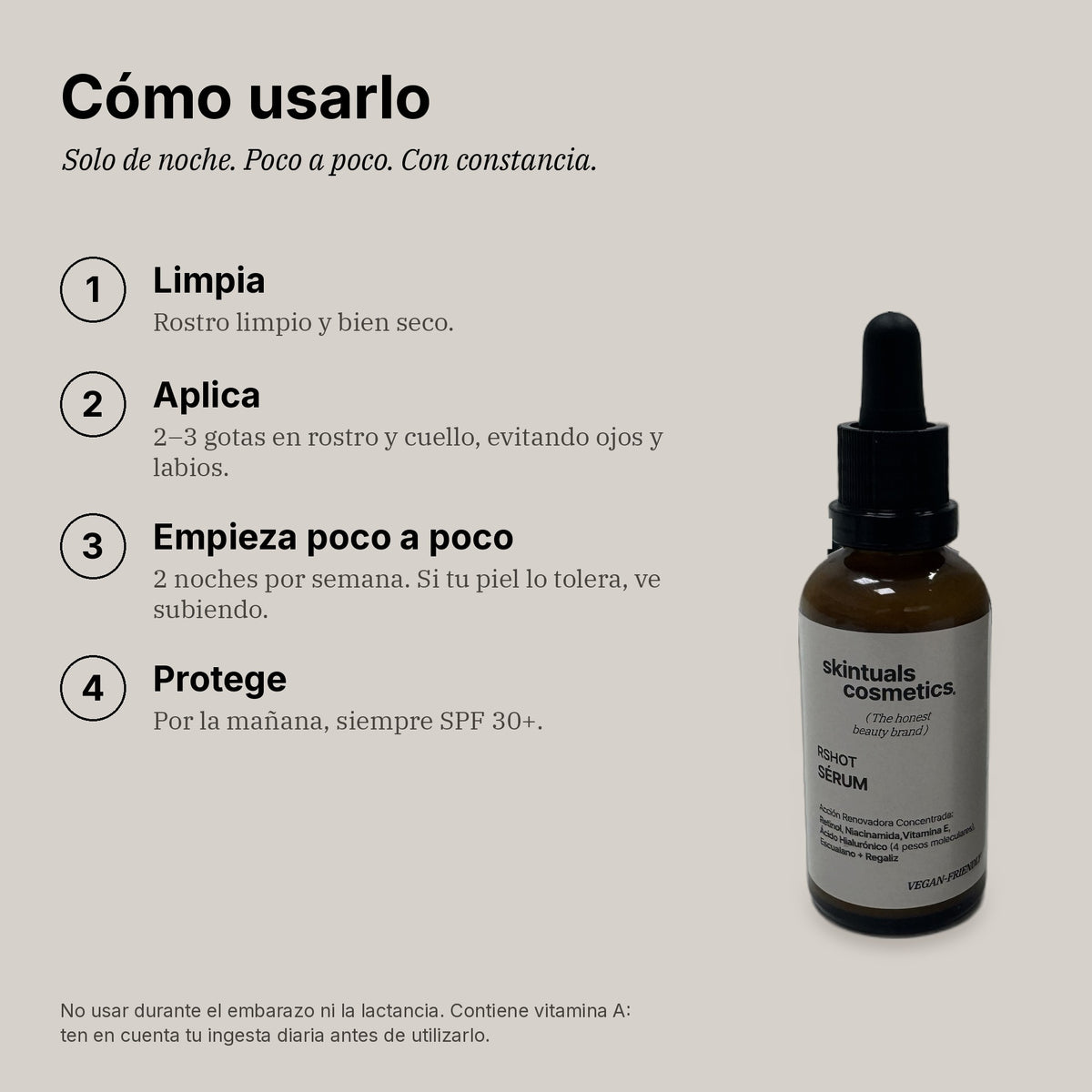 RSHOT SÉRUM – Sérum Facial de Noche con Retinol Puro 0,3 %, Niacinamida 5 % y Ácido Hialurónico 50 ml