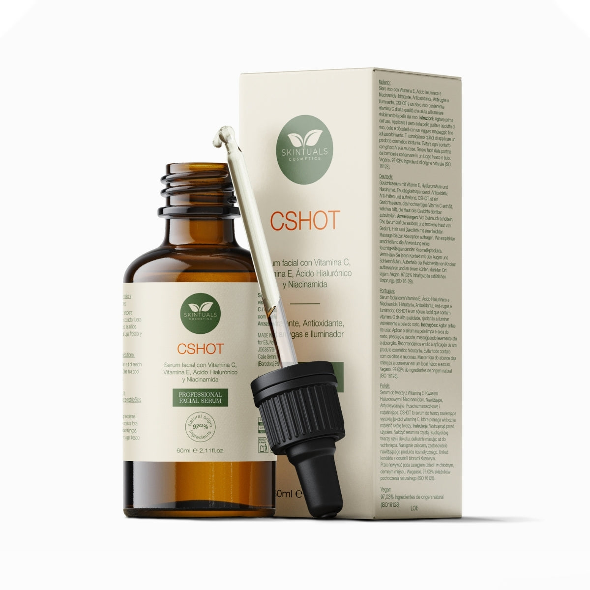 CSHOT SERUM - Sérum Facial con Vitamina C, E, Ácido Hialurónico, Niacinamida y Aloe Vera 60ml.