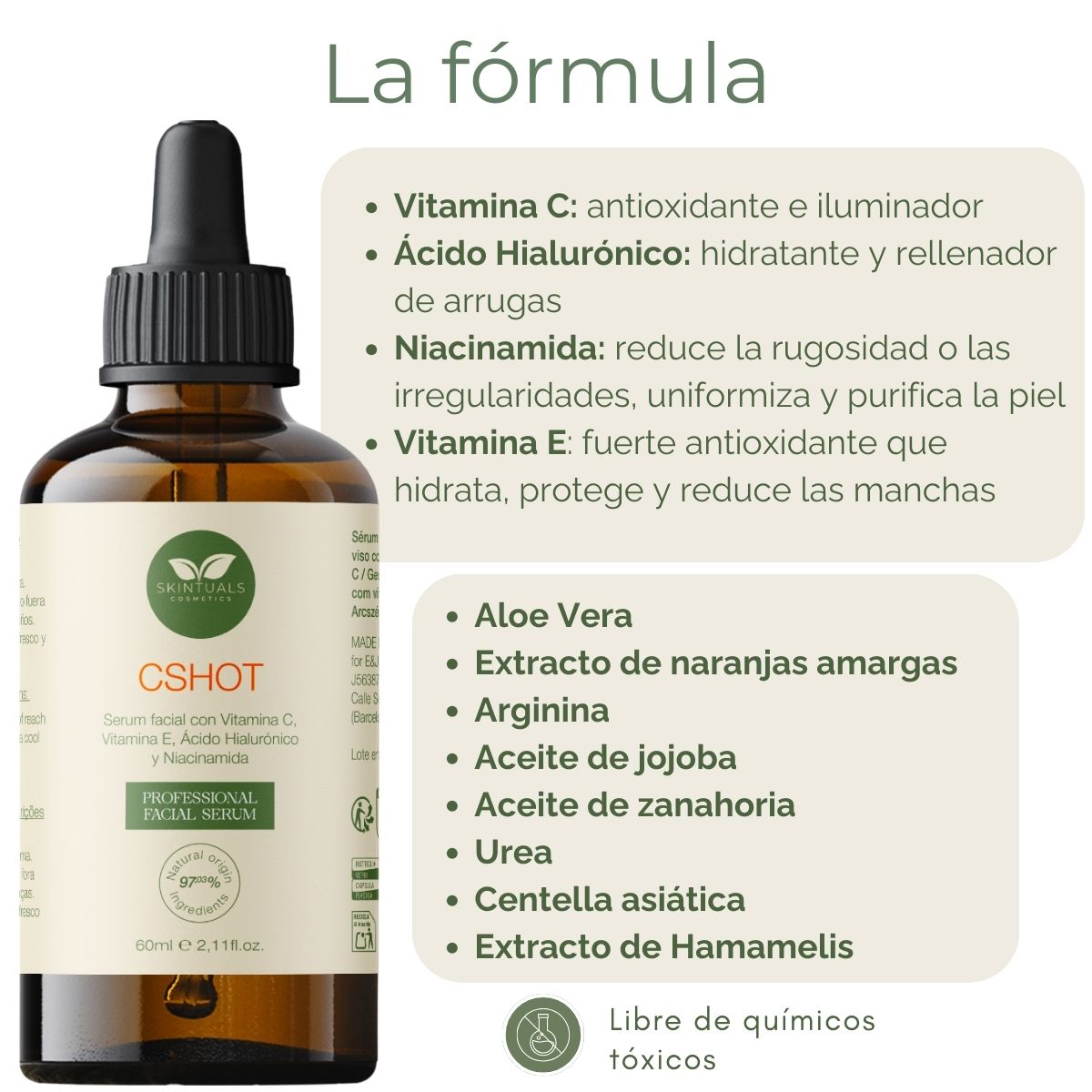 CSHOT SERUM - Sérum Facial con Vitamina C, E, Ácido Hialurónico, Niacinamida y Aloe Vera 60ml.