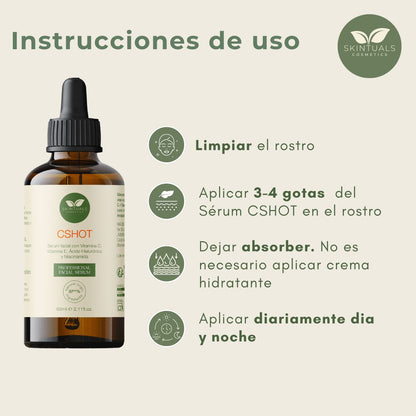 CSHOT SERUM - Sérum Facial con Vitamina C, E, Ácido Hialurónico, Niacinamida y Aloe Vera 60ml.