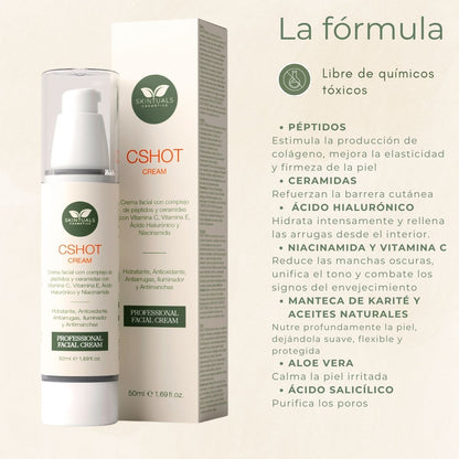 CSHOT CREAM - Crema Hidratante Facial con Complejo de Péptidos y Ceramidas, Vitamina C, E, Ácido Hialurónico, Niacinamida y Aloe Vera 50ml