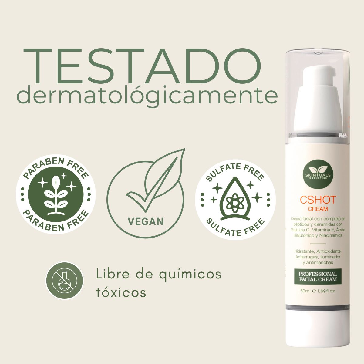 CSHOT CREAM - Crema Hidratante Facial con Complejo de Péptidos y Ceramidas, Vitamina C, E, Ácido Hialurónico, Niacinamida y Aloe Vera 50ml