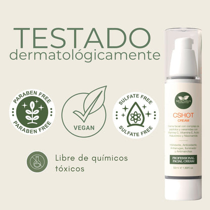 CSHOT CREAM - Crema Hidratante Facial con Complejo de Péptidos y Ceramidas, Vitamina C, E, Ácido Hialurónico, Niacinamida y Aloe Vera 50ml