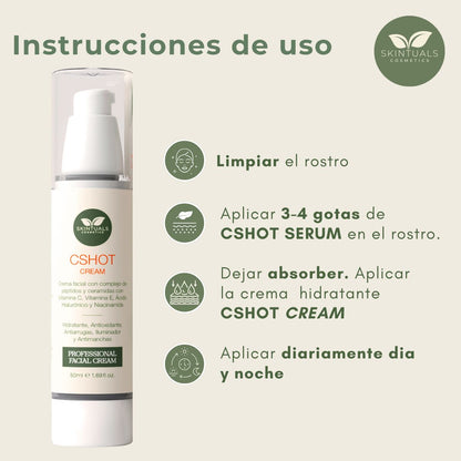 CSHOT CREAM - Crema Hidratante Facial con Complejo de Péptidos y Ceramidas, Vitamina C, E, Ácido Hialurónico, Niacinamida y Aloe Vera 50ml